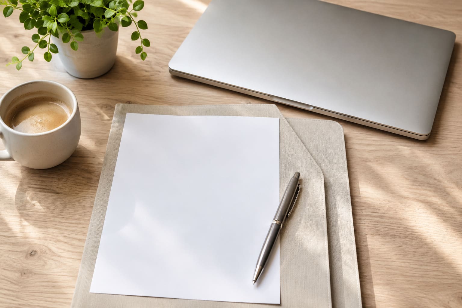 Bewerbungsmappe mit Laptop und Stift