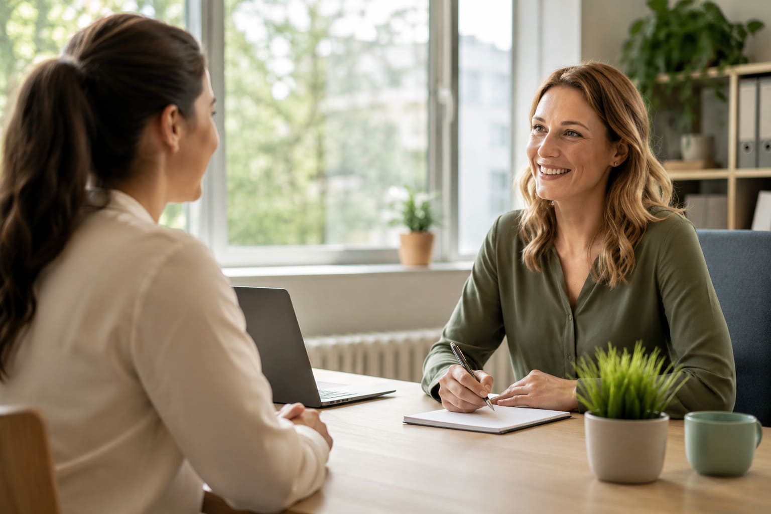 Freundliches Vorstellungsgespräch in einem hellen Büro