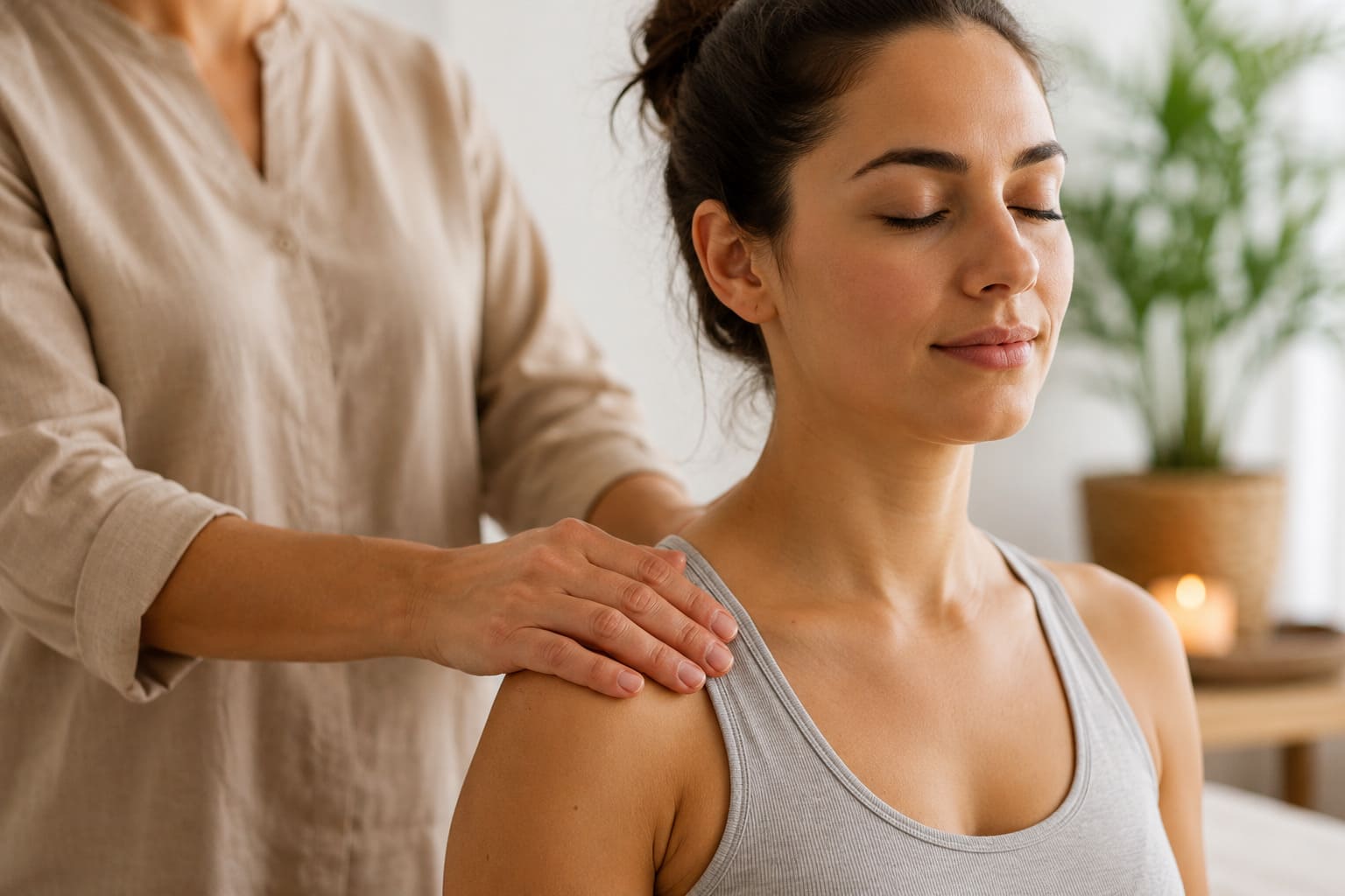 Entspannte Klientin bei einer Massage-Anwendung