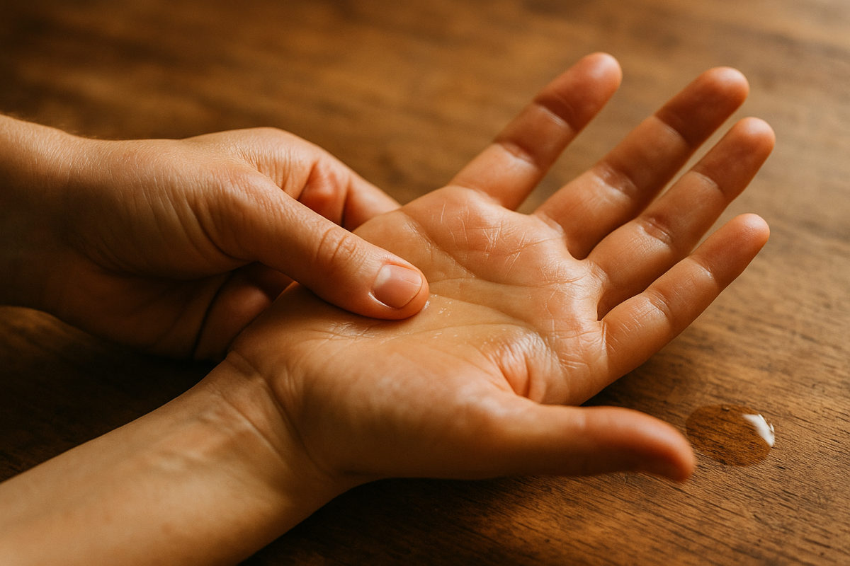 Daumendruck-Selbstmassage auf der Handinnenfläche