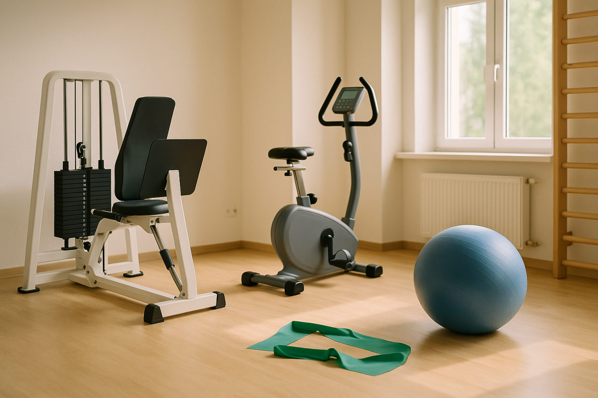 Reha-Trainingsraum mit Geräten für das Training nach einer Knie-OP