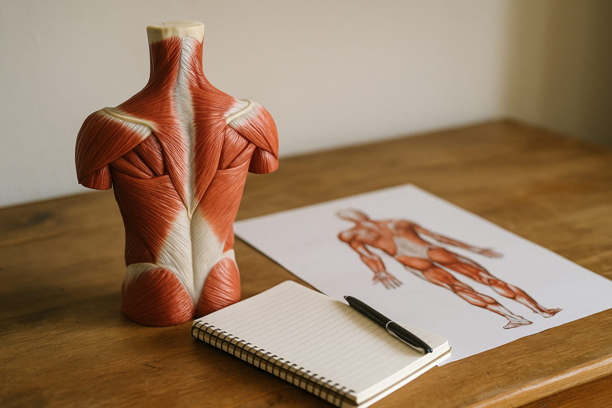 Anatomisches Muskelmodell und Schautafel als Lernmaterial für die Triggerpunkt-Massage-Ausbildung