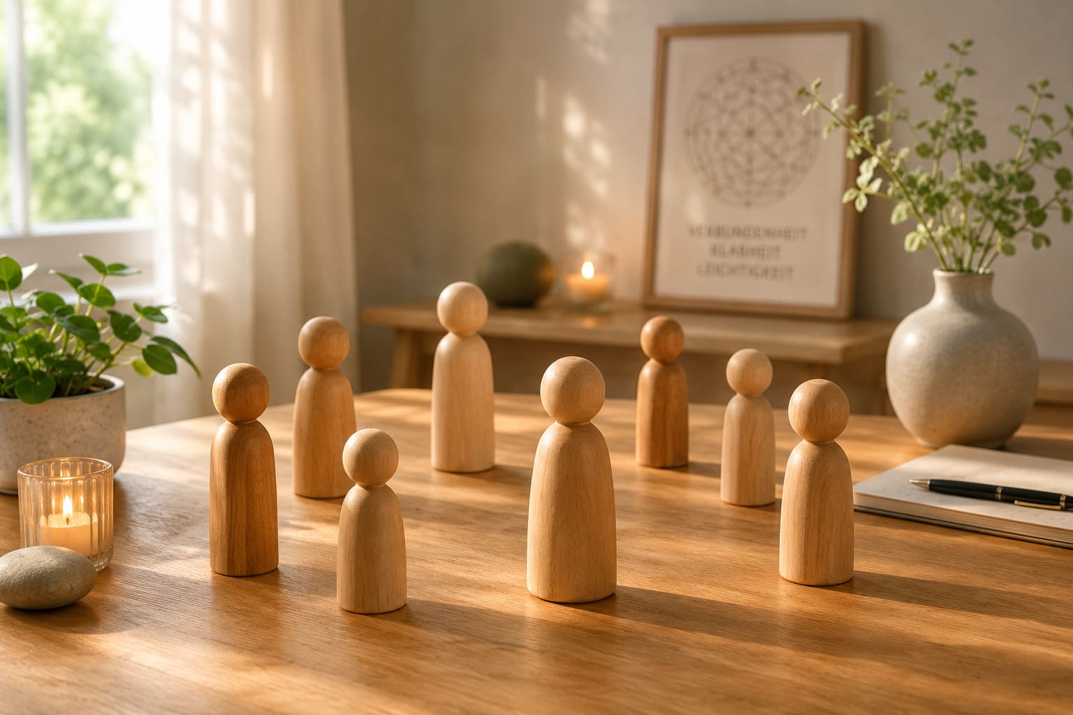 Holzfiguren als Familienaufstellung