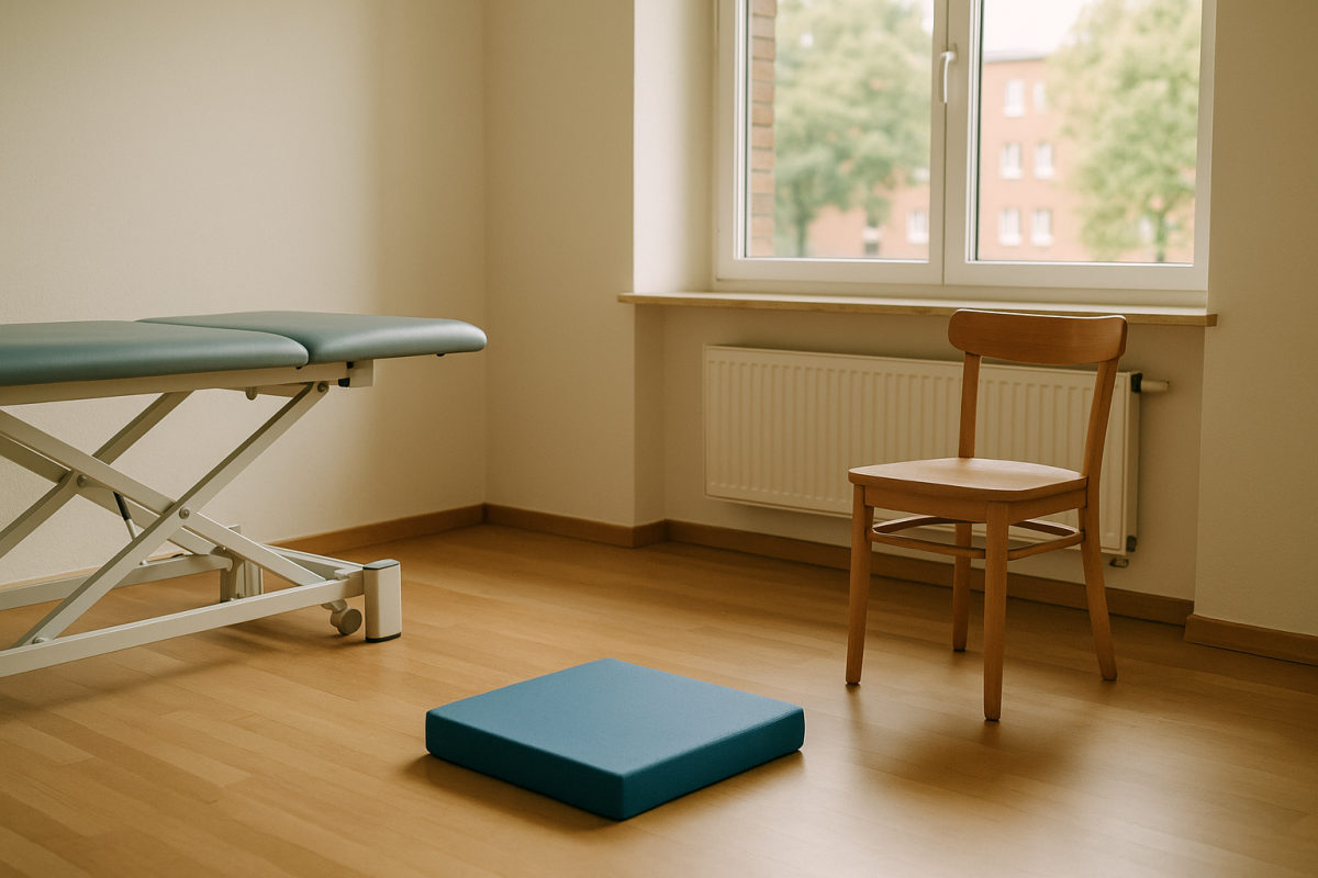 Physiotherapieraum mit Balancepad und Stuhl