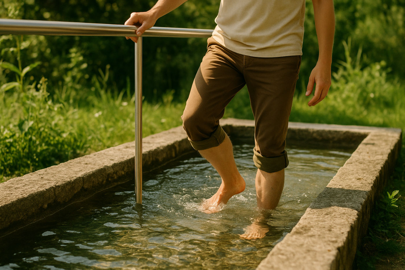 Kneipp-Wassertreten in einem natürlichen Wasserbecken