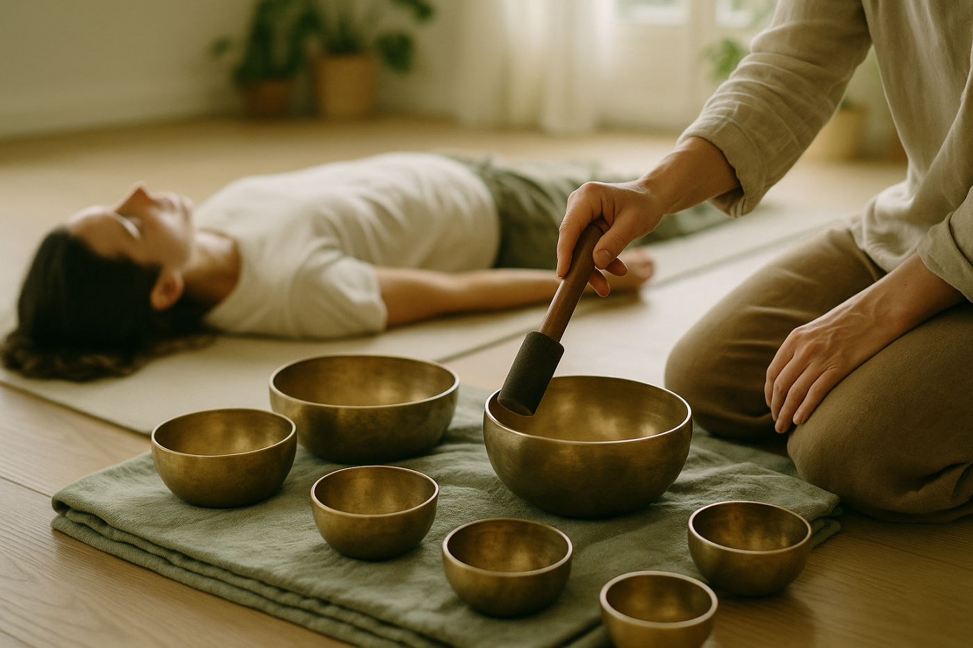 Klangschalen bei einer Klangmassage