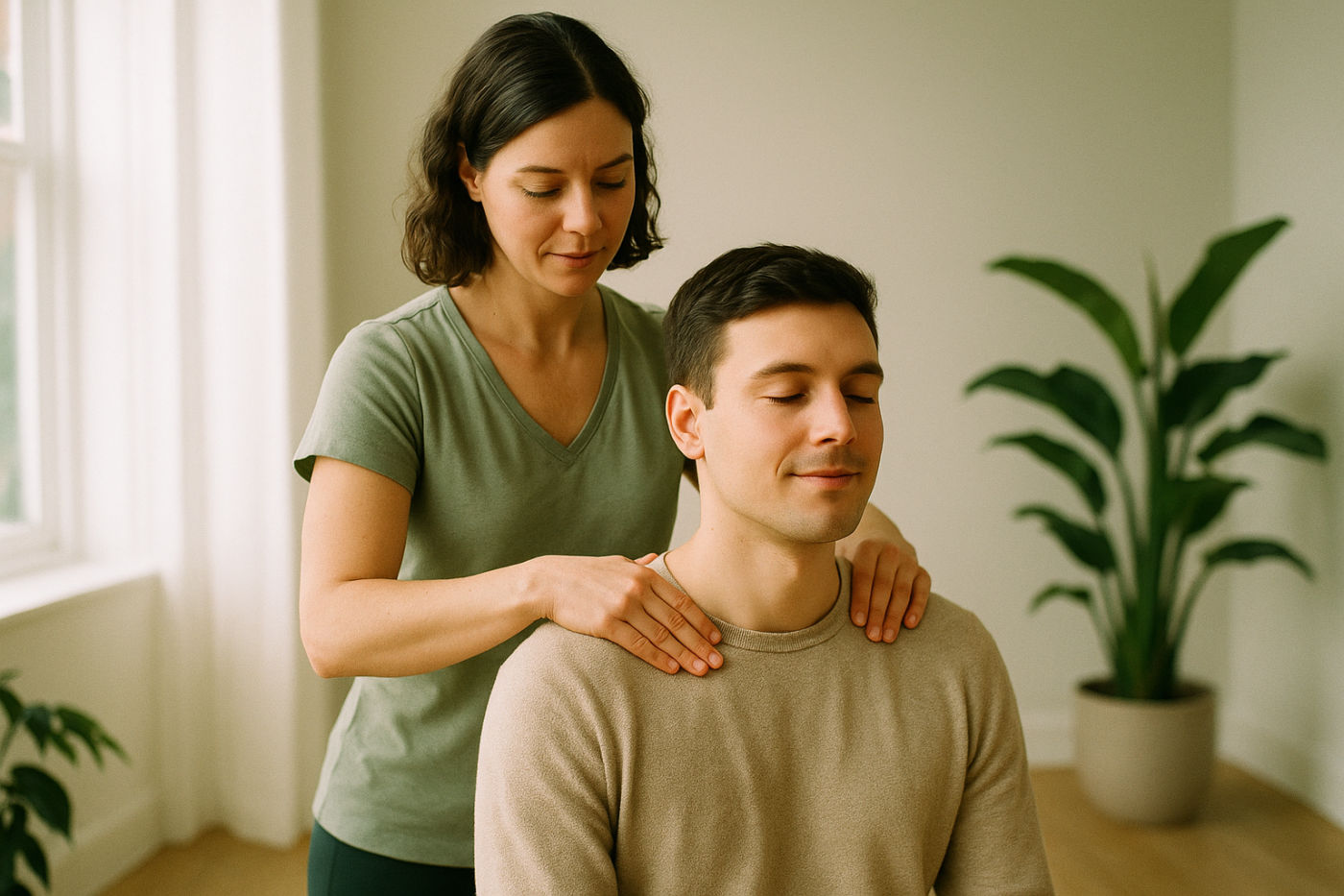 Entspannte Person genießt eine wohltuende Massage in ruhiger Atmosphäre