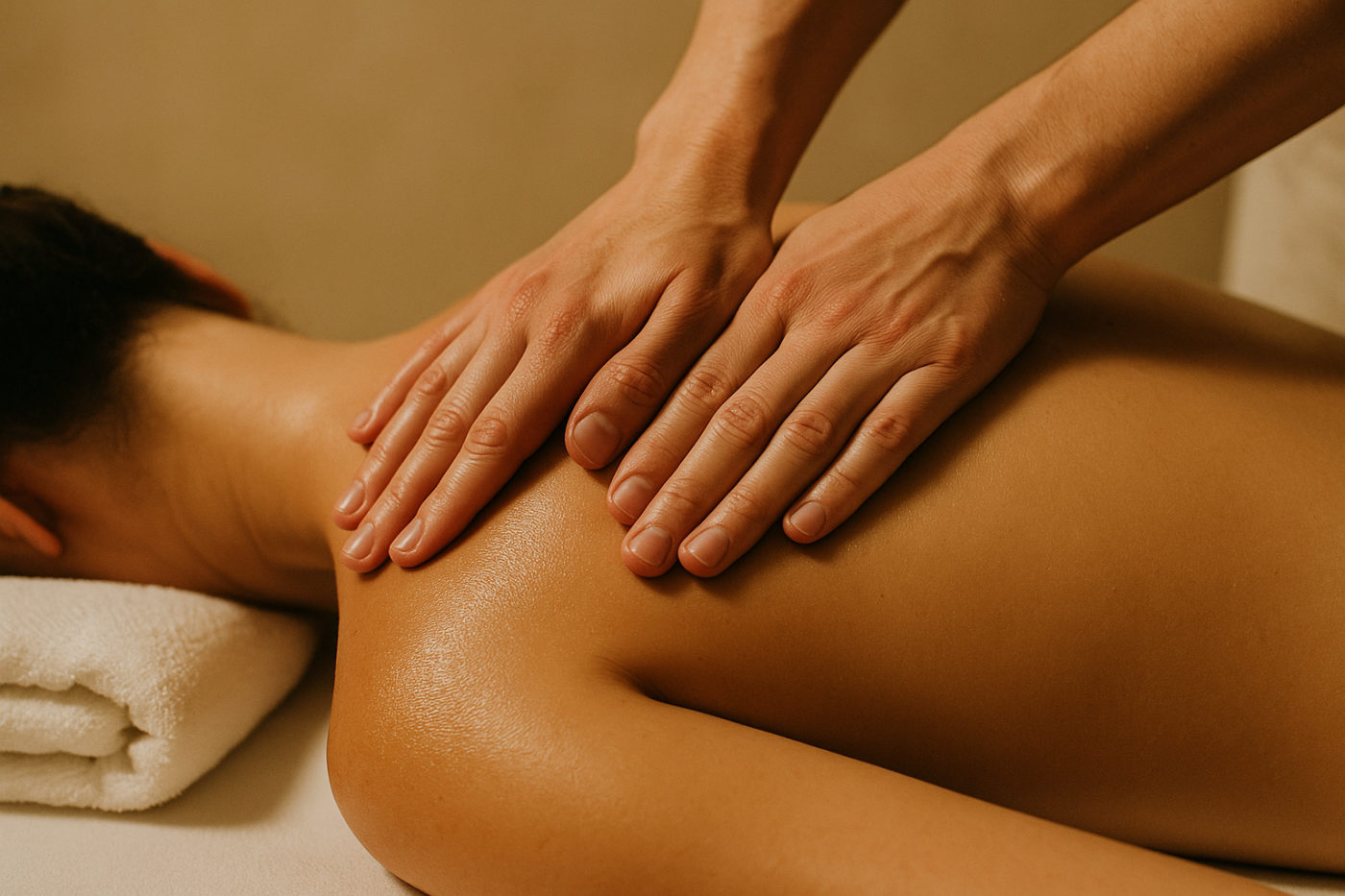 entspannende Rückenmassage in ruhiger Wellness-Atmosphäre