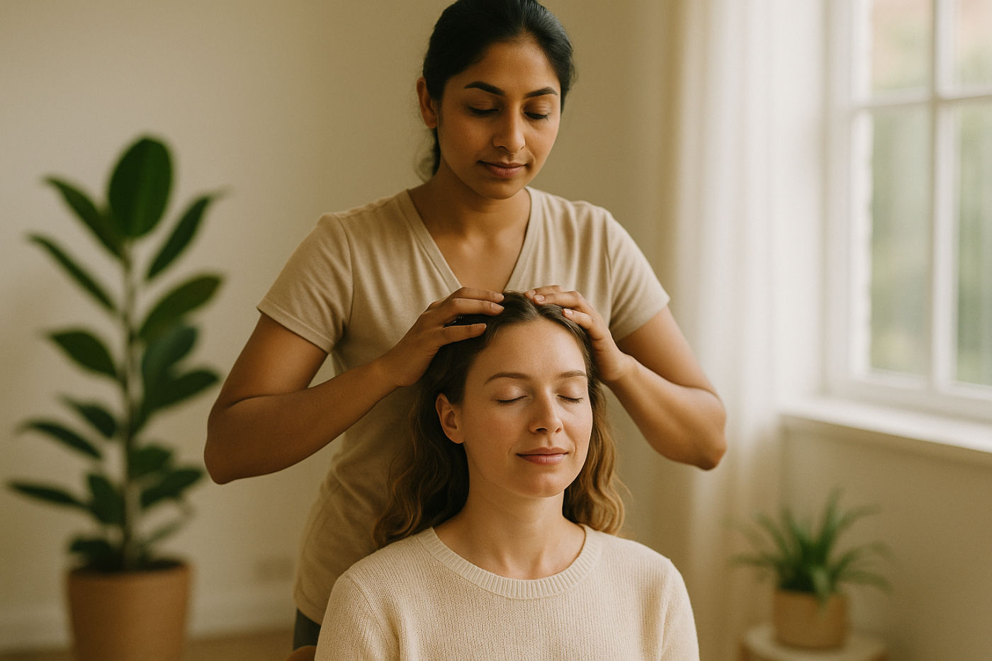 entspannende indische Kopfmassage im Sitzen im Wellness-Studio