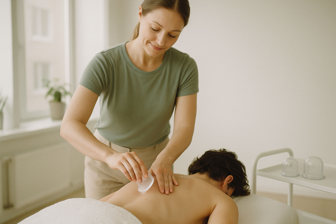 Schröpfmassage am Rücken mit Schröpfglas