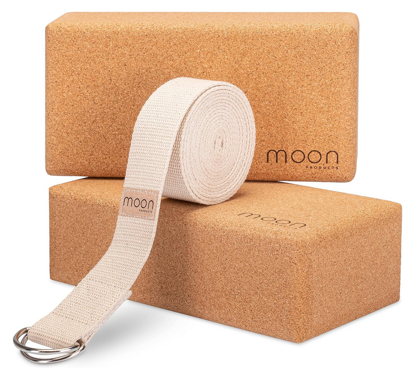 Bild zu Yoga Block 2er Set mit Yoga Gurt, Made in Portugal [100% Natur Kork]