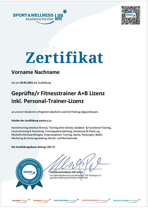 SWAV Fitnesstrainer Ausbildung Präsenz