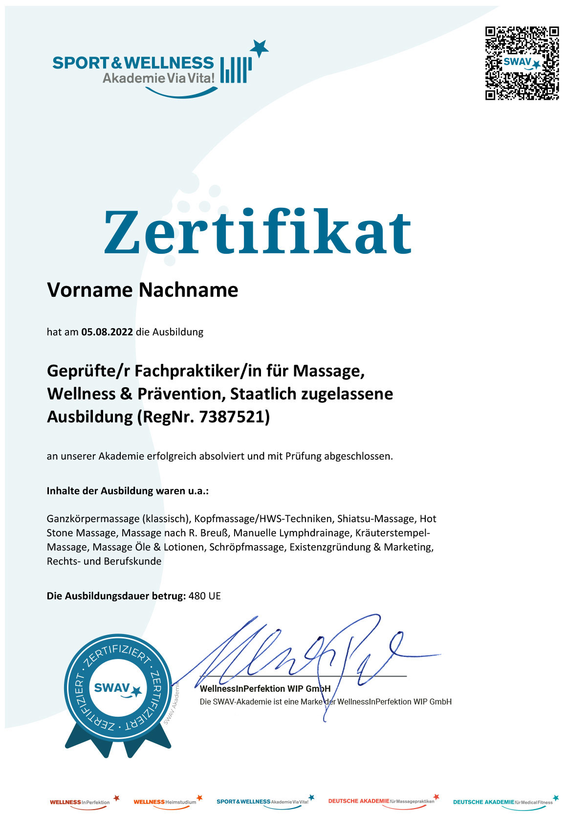 Gedrucktes deutsches SWAV-Zertifikat